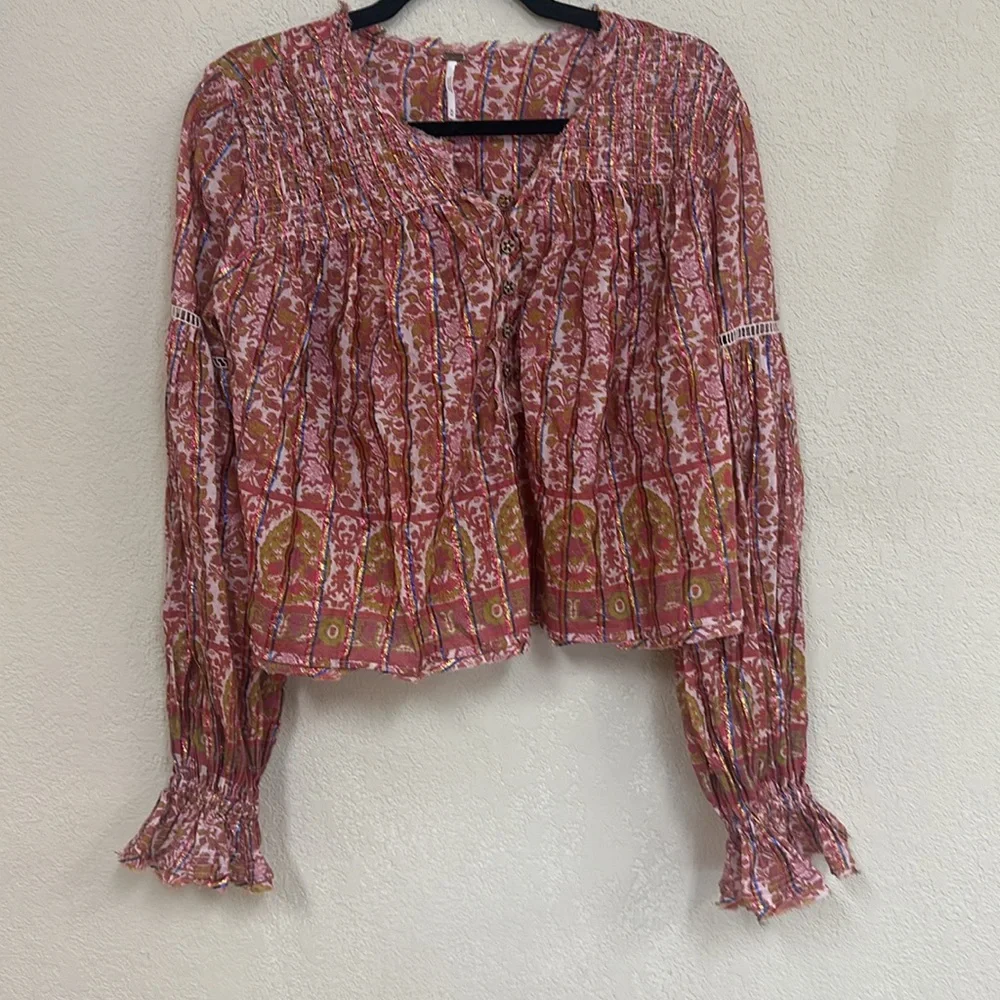 Free People Floral Blouse in Pink and Yellow - Picture 4 of 6